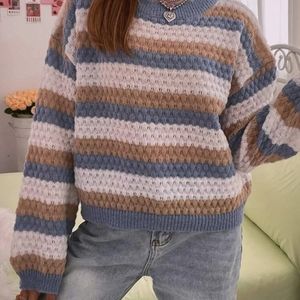 Block Striped Drop Shoulder Sweater